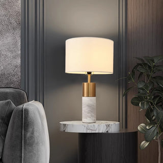 Alabaster Column Table Lamp | Natural Marble & Brushed Brass | Modern Bedside Lamp