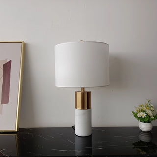Alabaster Column Table Lamp | Natural Marble & Brushed Brass | Modern Bedside Lamp