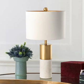 Alabaster Column Table Lamp | Natural Marble & Brushed Brass | Modern Bedside Lamp