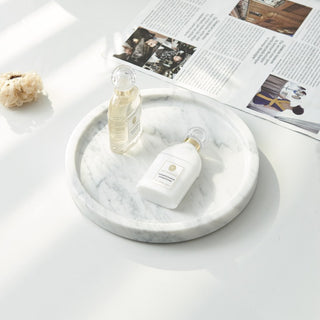 Bianco Carrara Marble Round Tray | Classic Natural White Marble Coaster | for Perfume & Skincare