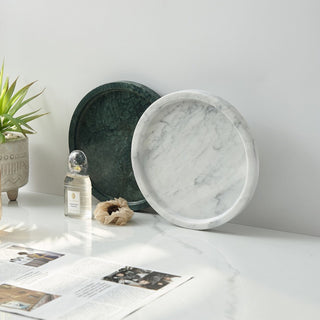 Bianco Carrara Marble Round Tray | Classic Natural White Marble Coaster | for Perfume & Skincare