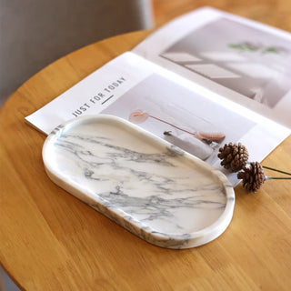 Bianco Carrara Oval Tray | Classic Natural White Marble Valet | Minimalist Tray