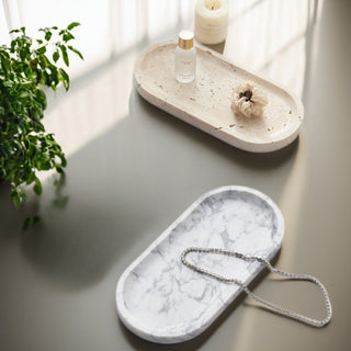 Bianco Carrara Oval Tray | Classic Natural White Marble Valet | Minimalist Tray