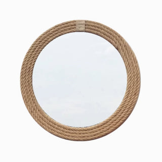 Bohemian Round Rattan Weave Wall Mirror | Thick Natural Fiber Frame | Coastal & Boho Accent
