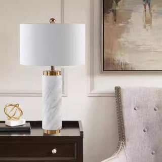 Capri Natural Marble Cylinder Table Lamp | Brass Collar | Italian Living Room & Entryway Light