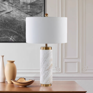 Capri Natural Marble Cylinder Table Lamp | Brass Collar | Italian Living Room & Entryway Light