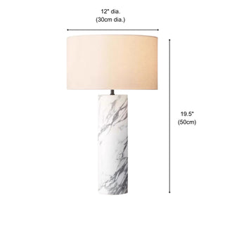 Carrara Veined Natural Marble Cylinder Table Lamp | Classic‑Contemporary Bedside Lamp