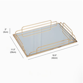 Champagne Gold Mirrored Decorative Tray | White & Chanterelle Leather Organizer