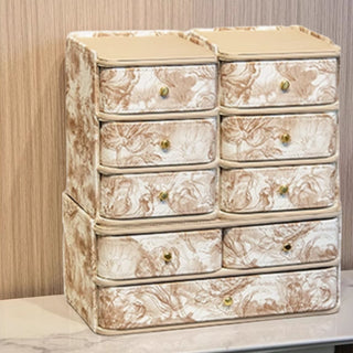 Elegant Cream Tan Floral Patterned Leather Desktop Organizer