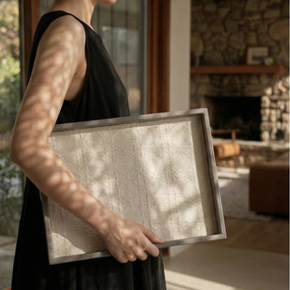 Classic Leather Rectangular Tray | Cream Embossed Base | Entry, Bedside & Bath