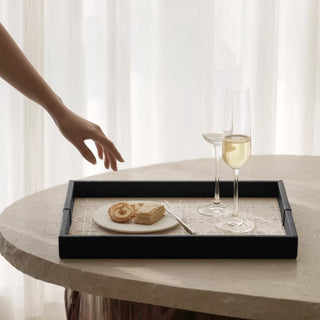 Classic Leather Rectangular Tray | Cream Embossed Base | Entry, Bedside & Bath