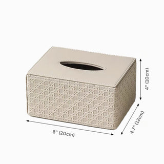 Contemporary Rattan Style Leather Tissue Box Holder | Stylish Woven Texture Rectangular Tissue Box