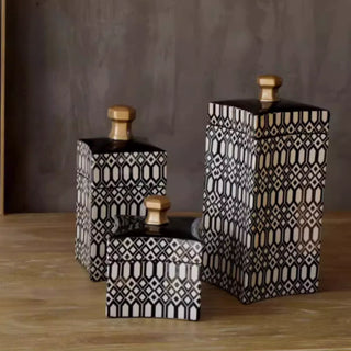 Decorative Canisters | Black & White Geometric with Gold Lids | Modern & Chic Accent Decor