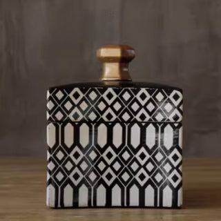 Decorative Canisters | Black & White Geometric with Gold Lids | Modern & Chic Accent Decor