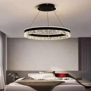 Elegant Black Ring Chandelier | French Style Circular LED Pendant Light