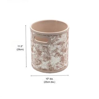 Elegant Leather Cream Tan Floral Patterned Storage Bin