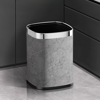 Elegant Stone Texture Round Trash Can | Marble Finish with Silver Trim | Contemporary Waste Bin for Home & Office