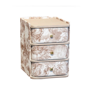 Elegant Cream Tan Floral Patterned Leather Desktop Organizer