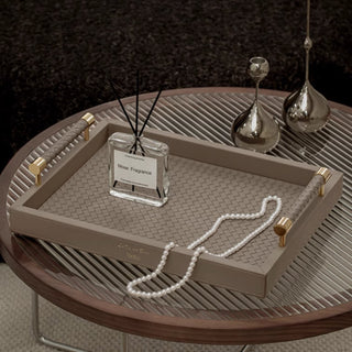 Elegant Gray-Brown / Taupe Woven Tissue Box & Storage Tray Set – Luxury Desktop Organizer