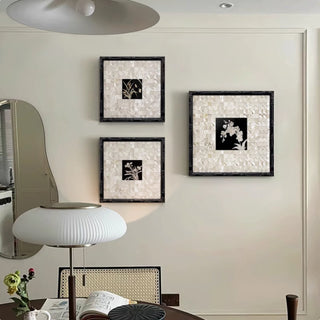 Elegant Orchid Wall Art | Mother of Pearl Inlay & Black Frame | Square Floral Décor