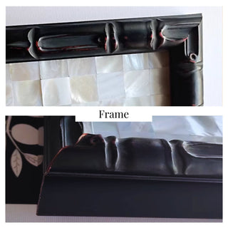 Elegant Orchid Wall Art | Mother of Pearl Inlay & Black Frame | Square Floral Décor