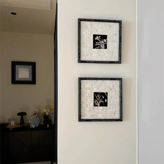 Elegant Orchid Wall Art | Mother of Pearl Inlay & Black Frame | Square Floral Décor