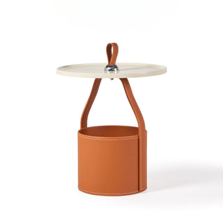 Equestrian Leather Bucket Side Table | Leather Strap-Handle