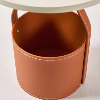 Equestrian Leather Bucket Side Table | Leather Strap-Handle