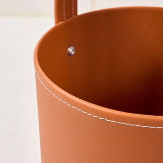 Equestrian Leather Bucket Side Table | Leather Strap-Handle