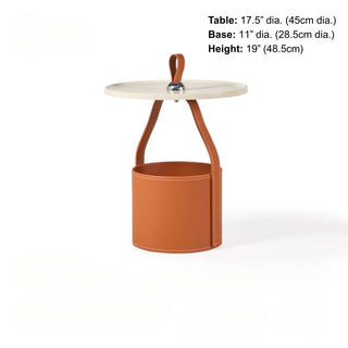 Equestrian Leather Bucket Side Table | Leather Strap-Handle
