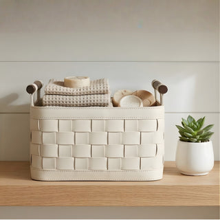 Equestrian Woven Leather Basket | Solid Wood Handles | Blanket & Magazine Storage