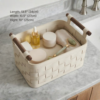 Equestrian Woven Leather Basket | Solid Wood Handles | Blanket & Magazine Storage