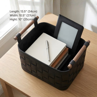 Equestrian Woven Leather Basket | Solid Wood Handles | Blanket & Magazine Storage