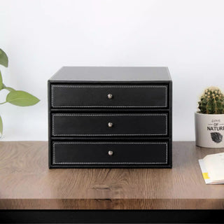 Executive Leather 3‑Drawer Desk Chest | Document & Accessory Organizer | CEO Office & Hotel Desk