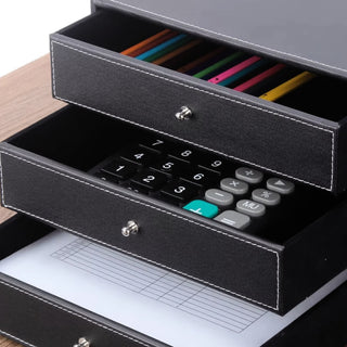 Executive Leather 3‑Drawer Desk Chest | Document & Accessory Organizer | CEO Office & Hotel Desk