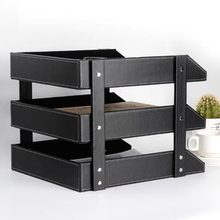 Executive Leather 3‑Tier Letter Tray | Stackable Document Organizer | CEO Office Accessory