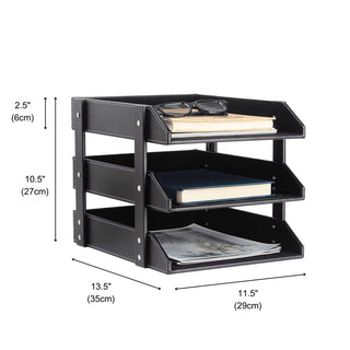 Executive Leather 3‑Tier Letter Tray | Stackable Document Organizer | CEO Office Accessory