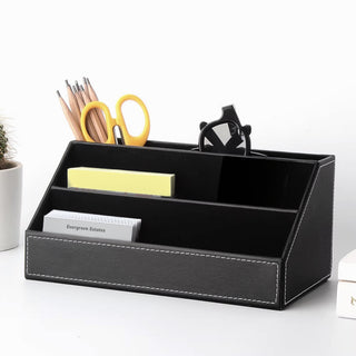 Executive Leather Desk Caddy | Pen, Memo & Business Card Organizer | CEO Office & Hotel Desk