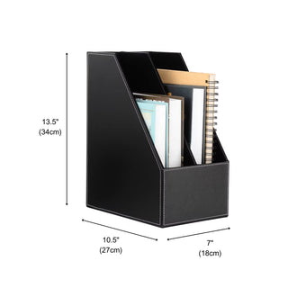 Executive Leather File Organizer | Vertical 2-Section Desk Organizer | Business-Grade Magazine Rack