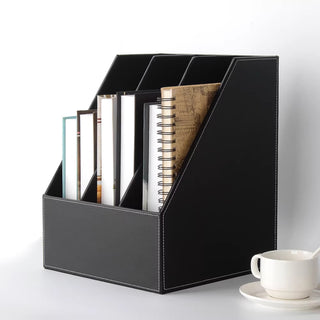 Executive Leather File Organizer | Vertical 3-Section Desk Organizer | Business-Grade Magazine Rack