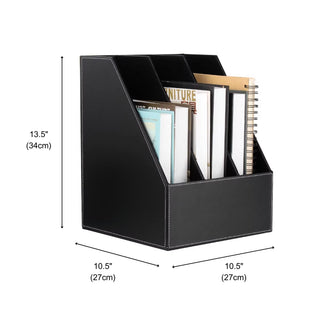 Executive Leather File Organizer | Vertical 3-Section Desk Organizer | Business-Grade Magazine Rack