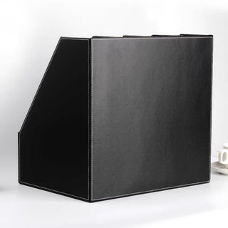 Executive Leather File Organizer | Vertical 4-Section Desk Organizer | Business-Grade Magazine Rack