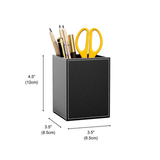 Executive Leather Pen Holder | Square Pencil Cup | CEO Office & Hotel Desk