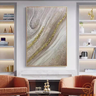 (Print) Fluid Gold & Beige Shimmer Art Print | Contemporary Framed Wall Décor