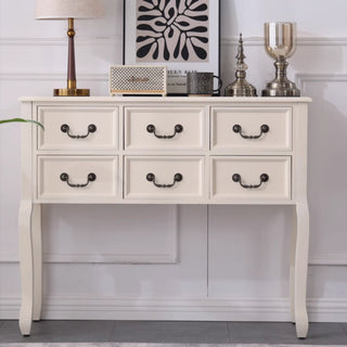 French Country White 6-Drawer Console Table | Entryway Storage Chest