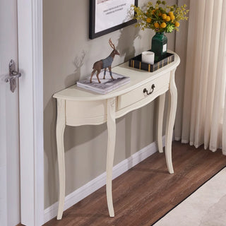French Provincial Demi-Lune Console Table with Drawer | White Hallway Accent Furniture