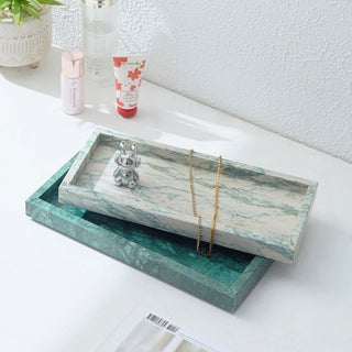 Green Marble Rectangular Tray | Natural Stone Valet | Perfume & Candle Display