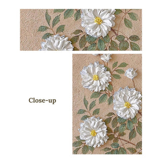 Hand-Painted Floral Wall Painting with Oval Motif | Handcrafted Panel with Elegant White Flowers