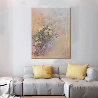 Hand-Painted Soft Abstract Floral Painting | Muted Pastel Tones | Serene Living Room Wall Art