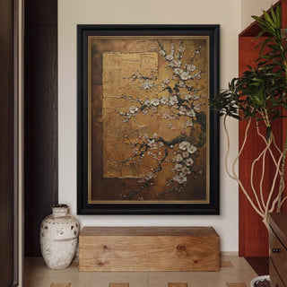 Hand-Painted Traditional Blossom Tree Spring Bloom Wall Art | Classic Black Framed